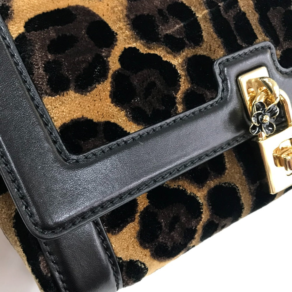 DOLCE &amp; GABBANA Leopard Print Bag with Flower Lock Hardware, Crossbody Bag, Velvet, Women's, Black and Brown