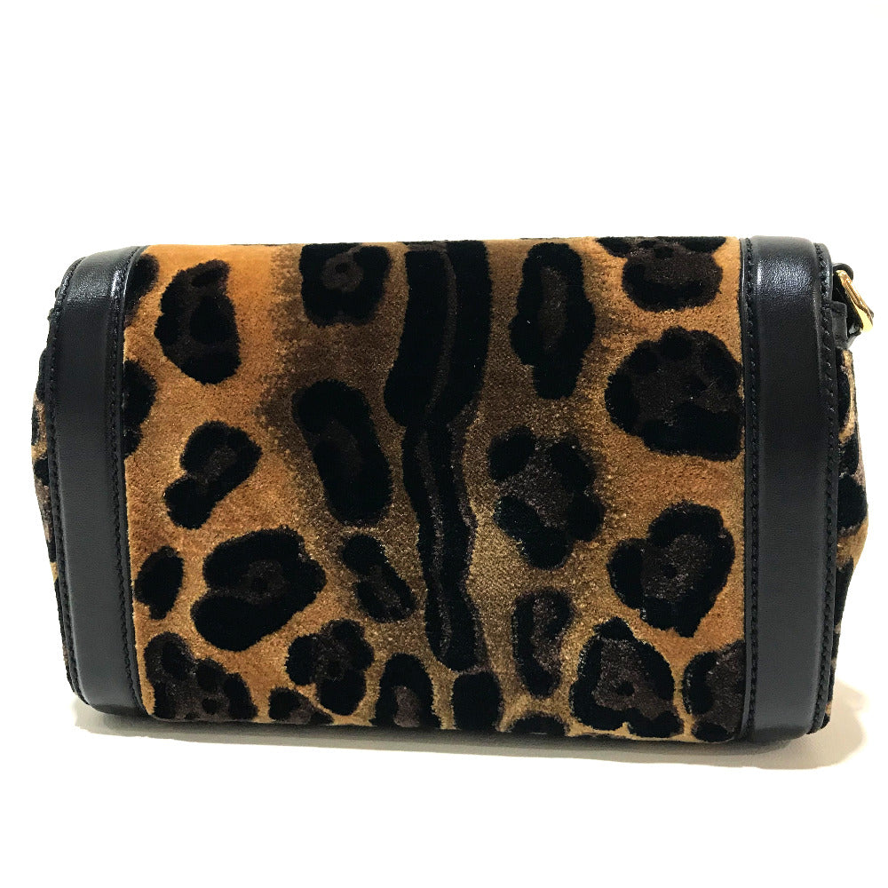DOLCE &amp; GABBANA Leopard Print Bag with Flower Lock Hardware, Crossbody Bag, Velvet, Women's, Black and Brown