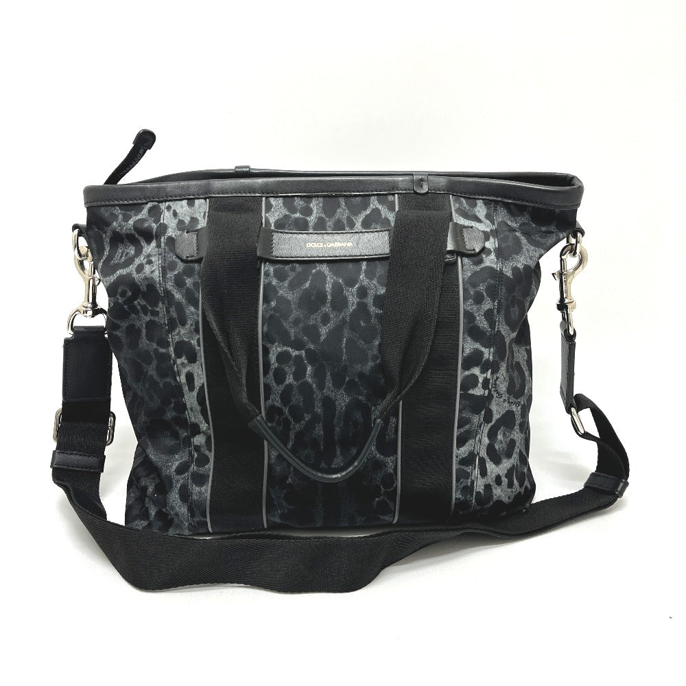 DOLCE &amp; GABBANA Leopard Print 2-Way Bag, Handbag, Shoulder Bag, Crossbody Bag, Tote Bag, Nylon/Leather, Women's, Black