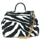 DOLCE&amp;GABBANA Zebra Sicily 2-Way Handbag/Shoulder Bag in Faux Fur, Black and White