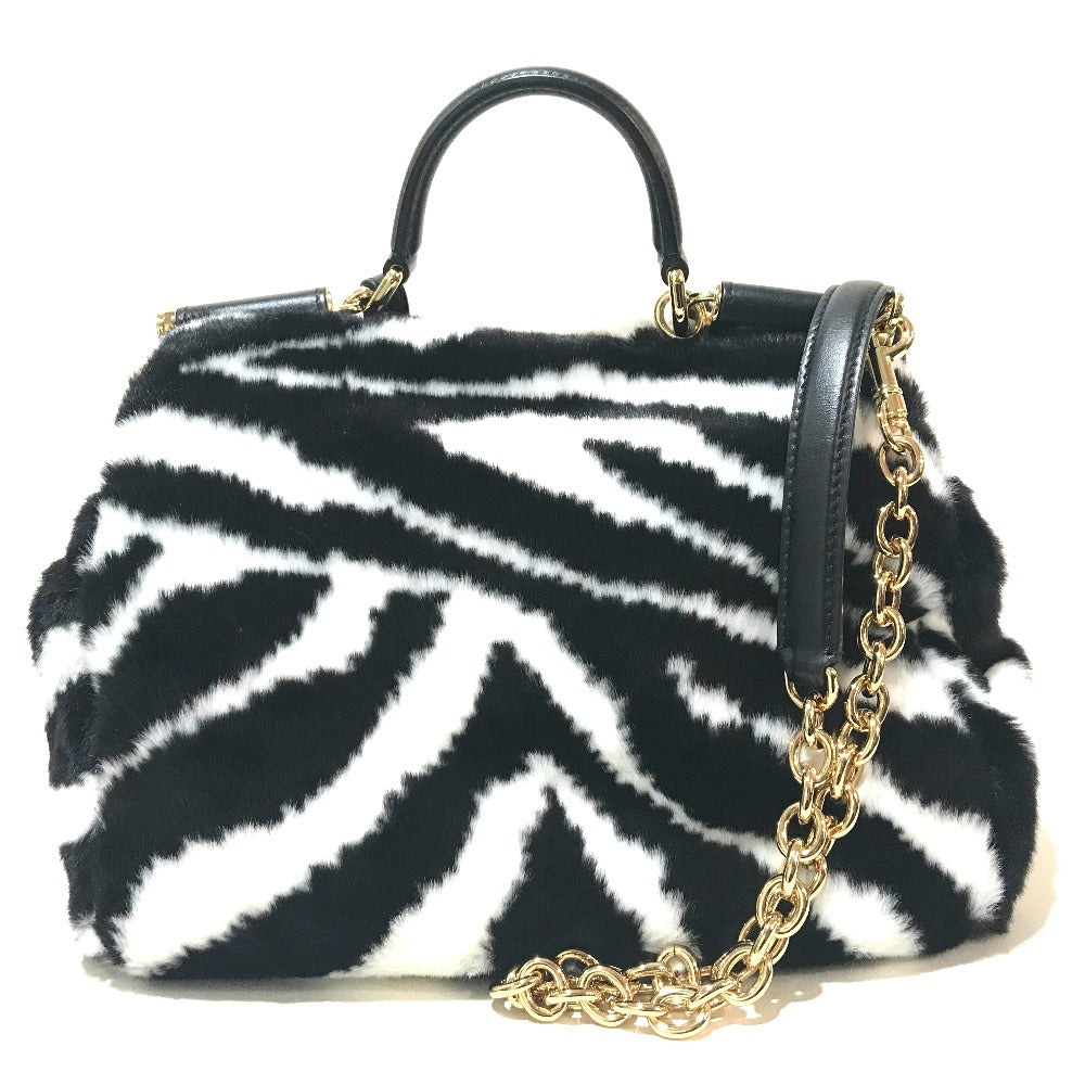 DOLCE&amp;GABBANA Zebra Sicily 2-Way Handbag/Shoulder Bag in Faux Fur, Black and White