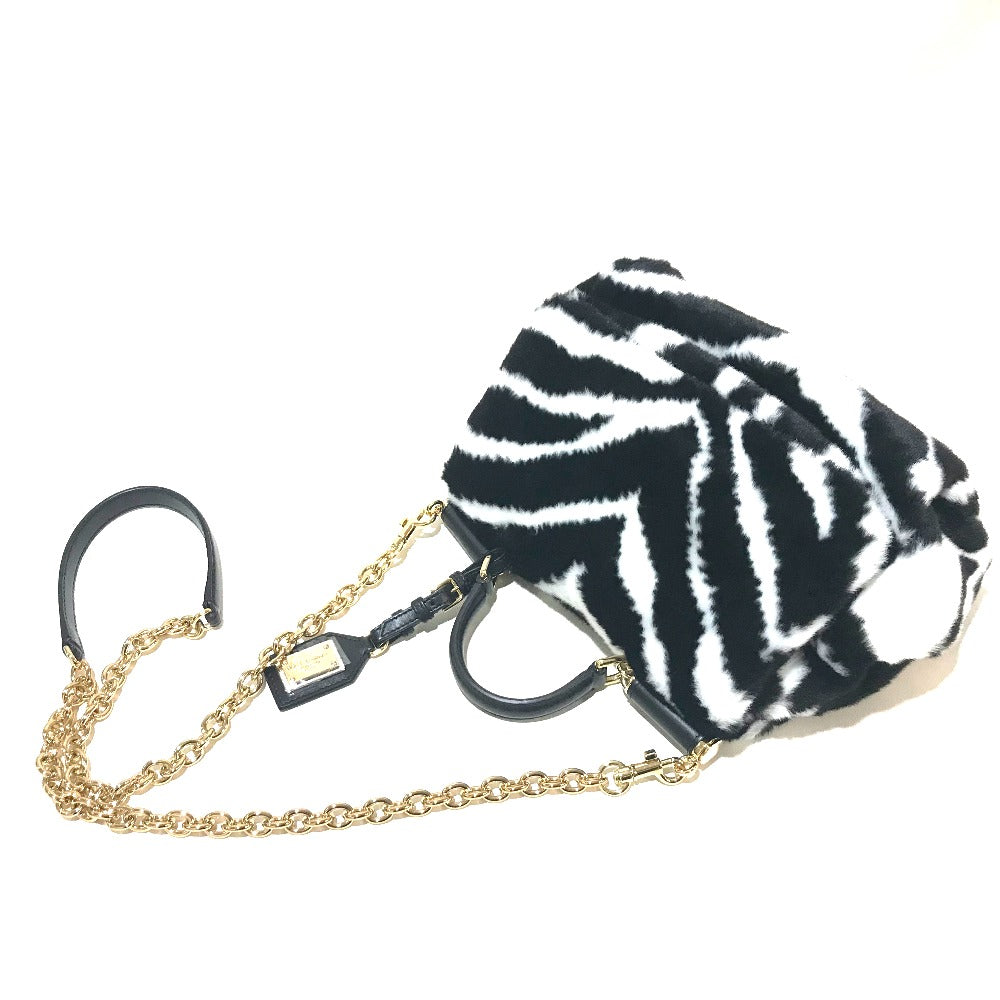 DOLCE&amp;GABBANA Zebra Sicily 2-Way Handbag/Shoulder Bag in Faux Fur, Black and White