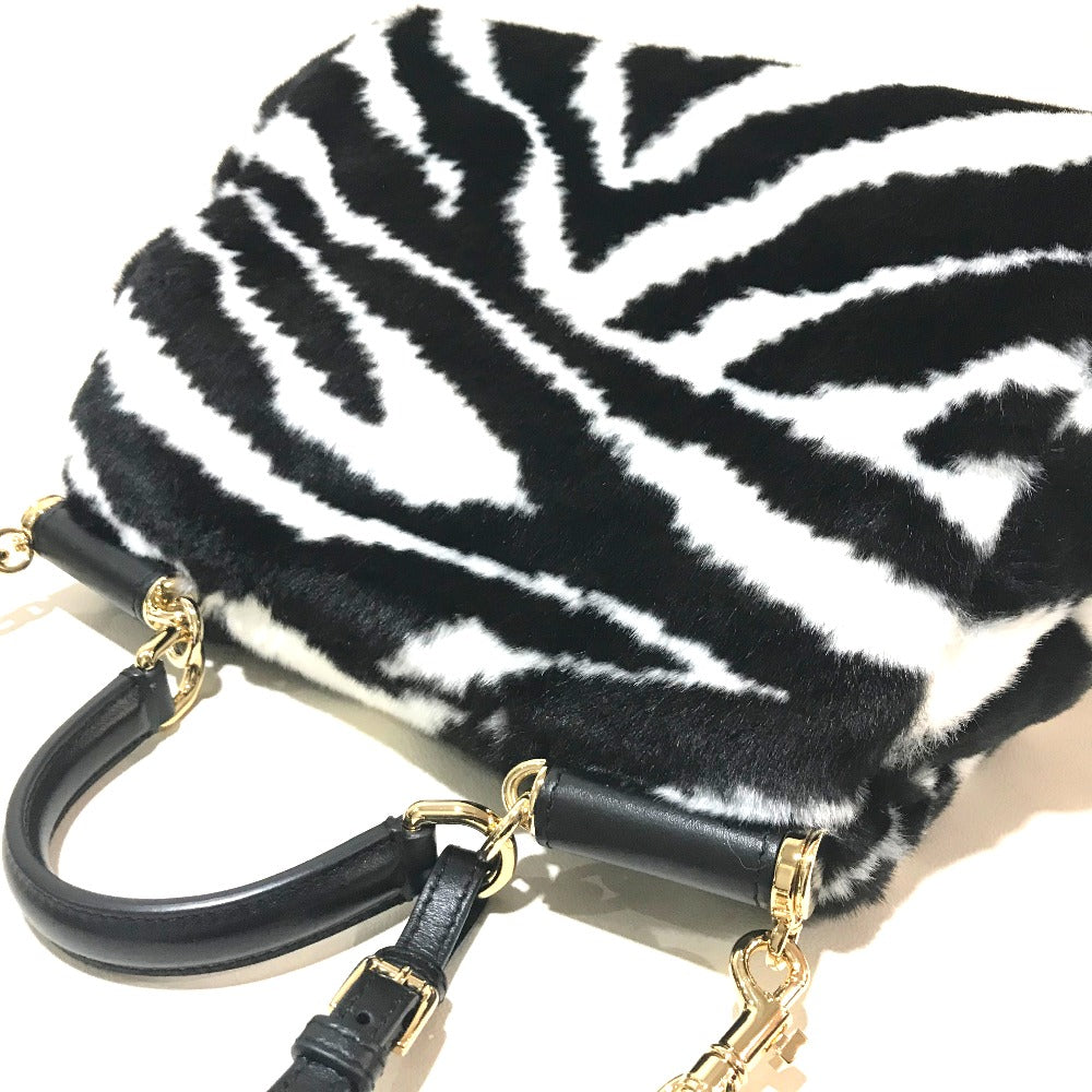 DOLCE&amp;GABBANA Zebra Sicily 2-Way Handbag/Shoulder Bag in Faux Fur, Black and White
