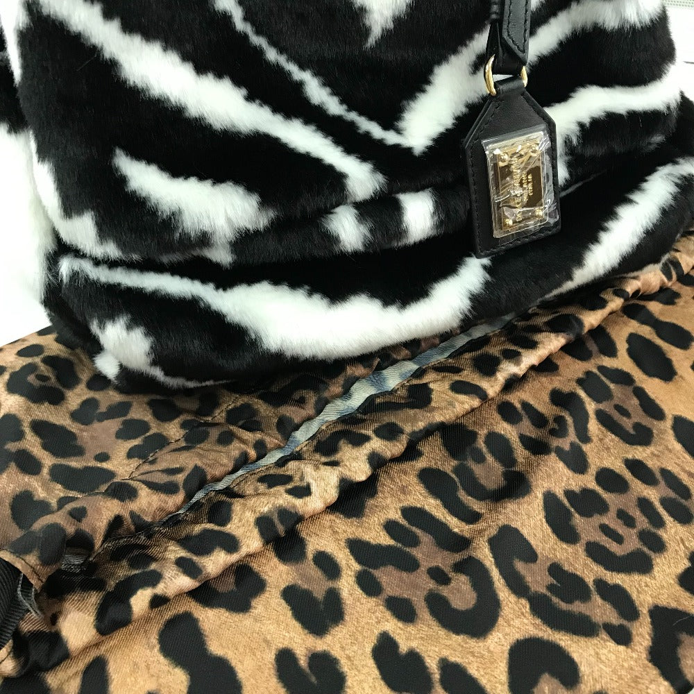 DOLCE&amp;GABBANA Zebra Sicily 2-Way Handbag/Shoulder Bag in Faux Fur, Black and White