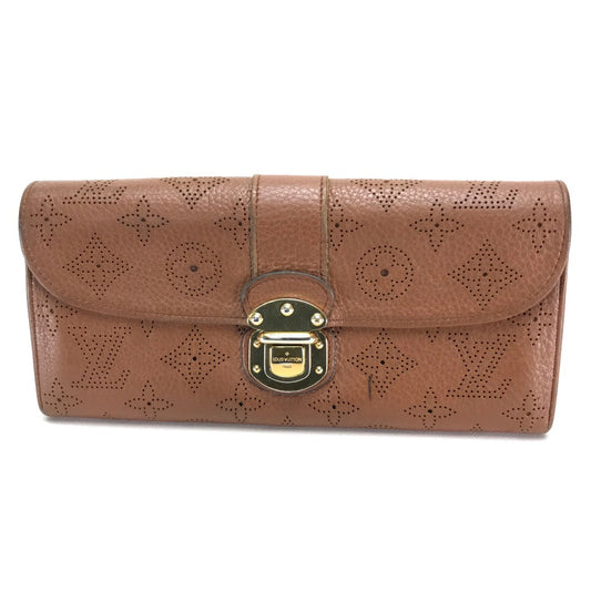 LOUIS VUITTON M58124 Mahina Clutch Amelia Bifold Long Wallet in Monogram Mahina Leather, Women's, Cognac Brown