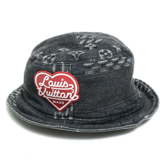 LOUIS VUITTON MP3244 Bonnet Denim Hat, LV MADE Heart, HUMANMADE Collaboration with NIGO, Cotton Hat, Men's, Noir, Black x White