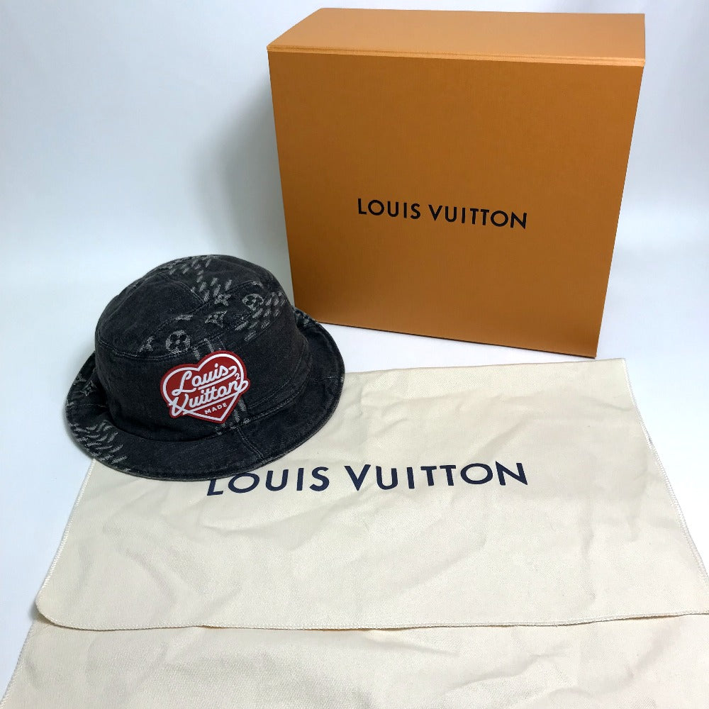 LOUIS VUITTON MP3244 Bonnet Denim Hat, LV MADE Heart, HUMANMADE Collaboration with NIGO, Cotton Hat, Men's, Noir, Black x White
