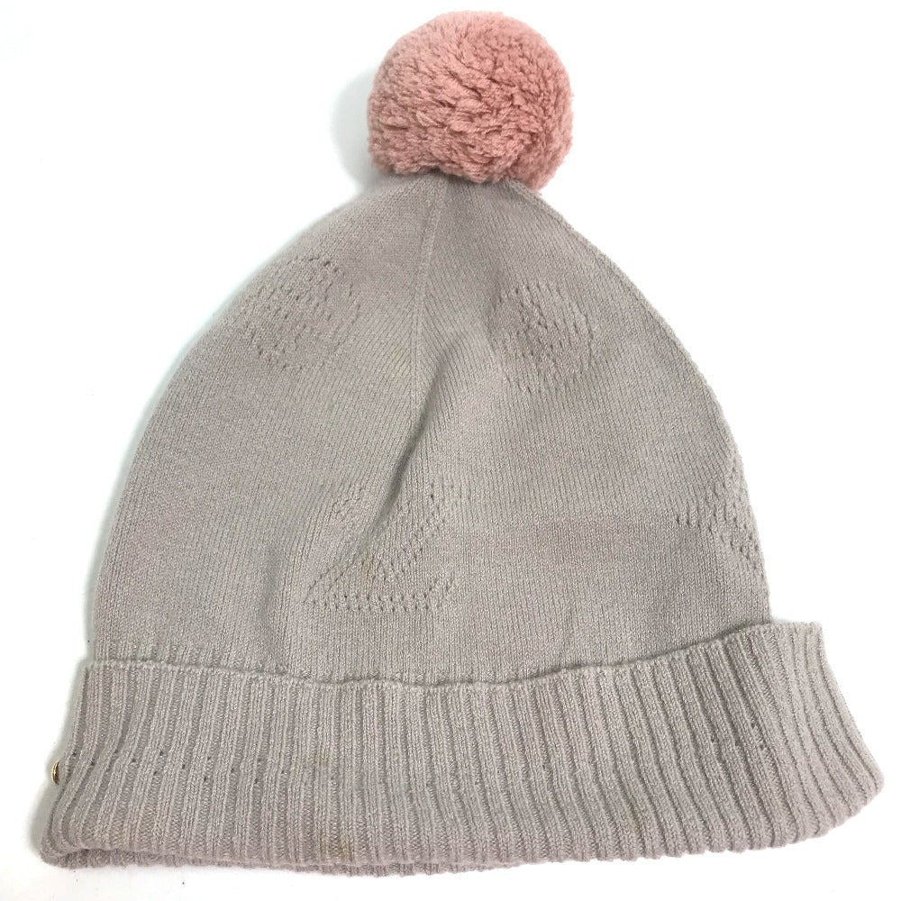 LOUIS VUITTON M75540 Monogram Pom-Pom Beanie Hat, Knit Cap, Wool, Women's, Beige