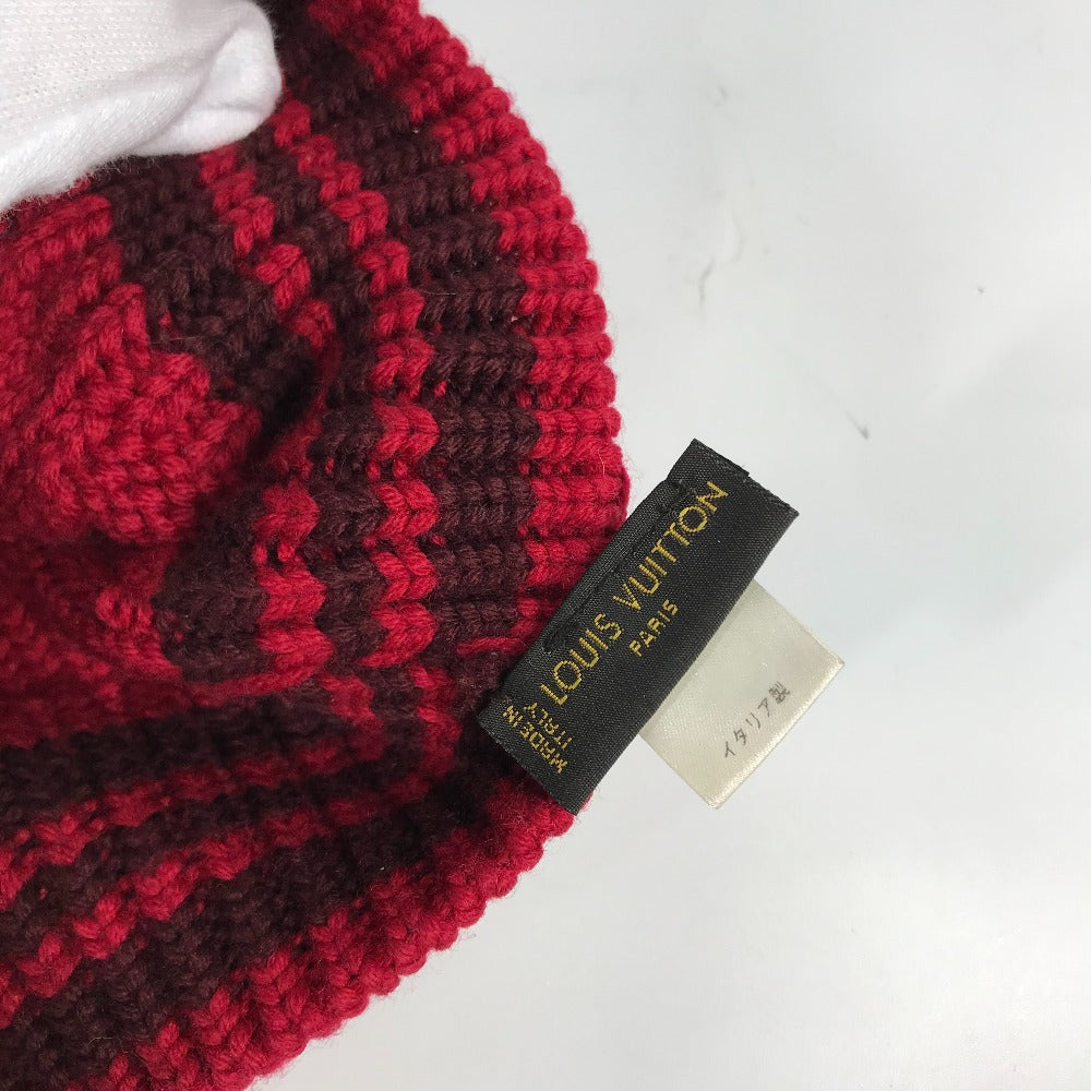 LOUIS VUITTON Striped Beanie Hat, Knit Cap, Wool Knit Hat, Women's, Red