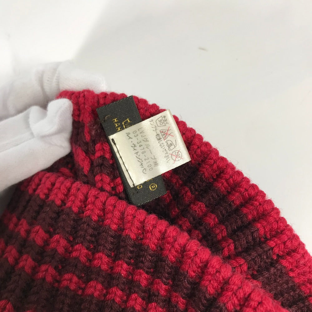 LOUIS VUITTON Striped Beanie Hat, Knit Cap, Wool Knit Hat, Women's, Red