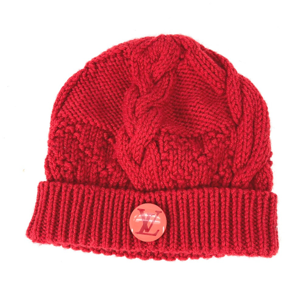 LOUIS VUITTON Pone Constance Can Badge Beanie Hat Knit Cap Wool Women's Red