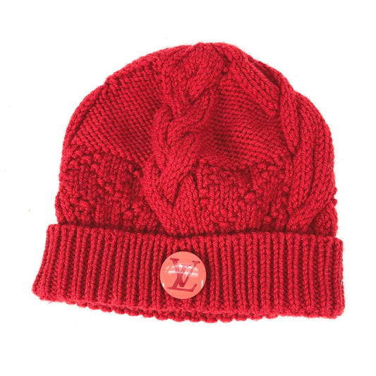 LOUIS VUITTON Pone Constance Can Badge Beanie Hat Knit Cap Wool Women's Red