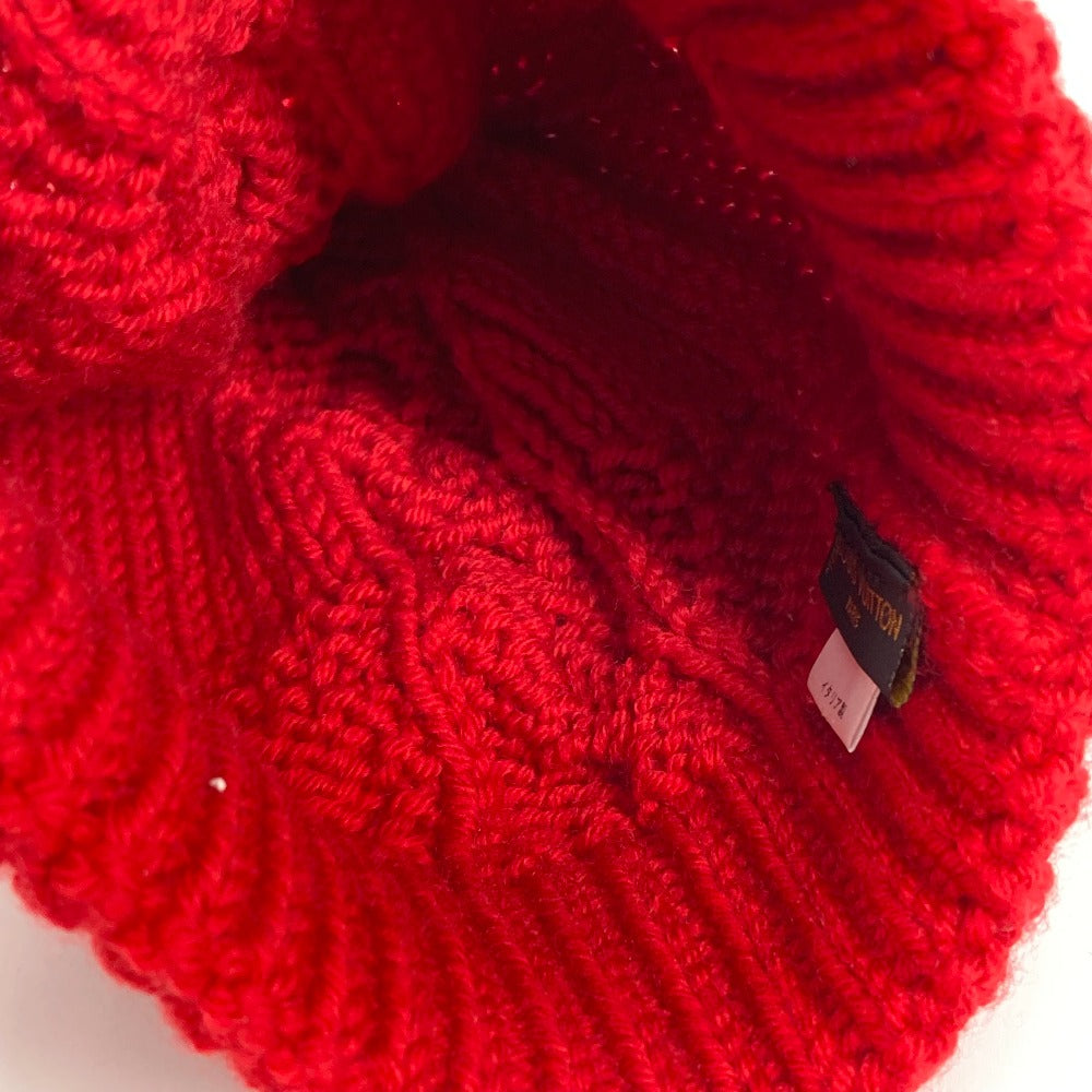 LOUIS VUITTON Pone Constance Can Badge Beanie Hat Knit Cap Wool Women's Red