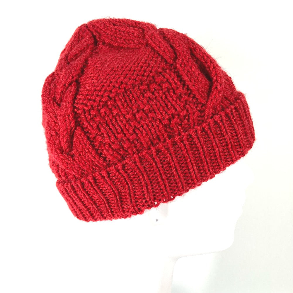 LOUIS VUITTON Pone Constance Can Badge Beanie Hat Knit Cap Wool Women's Red