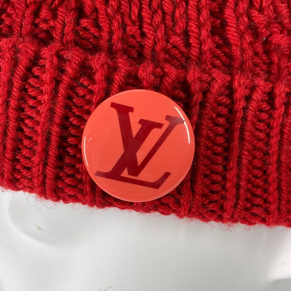 LOUIS VUITTON Pone Constance Can Badge Beanie Hat Knit Cap Wool Women's Red