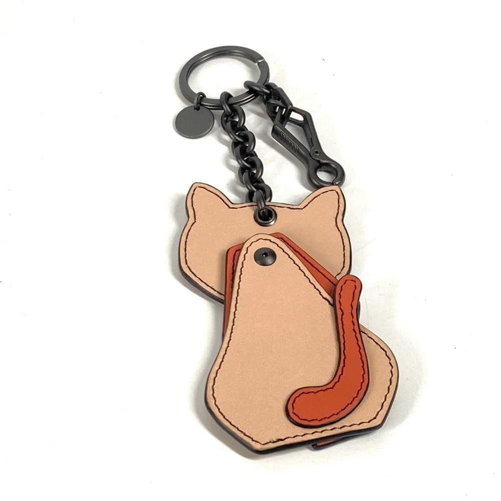 BOTTEGA VENETA イントレチャート キャット 猫 アニマル バッグチャーム キーホルダー レザー ユニセックス ベージュ - brandshop-reference