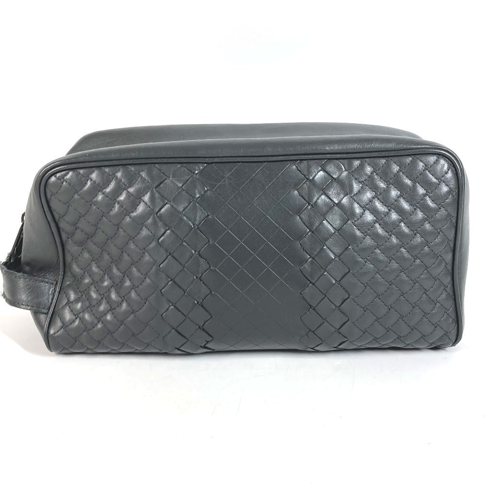 BOTTEGA VENETA Intrecciato Clutch Bag Pouch Second Bag Leather Unisex Dark Gray