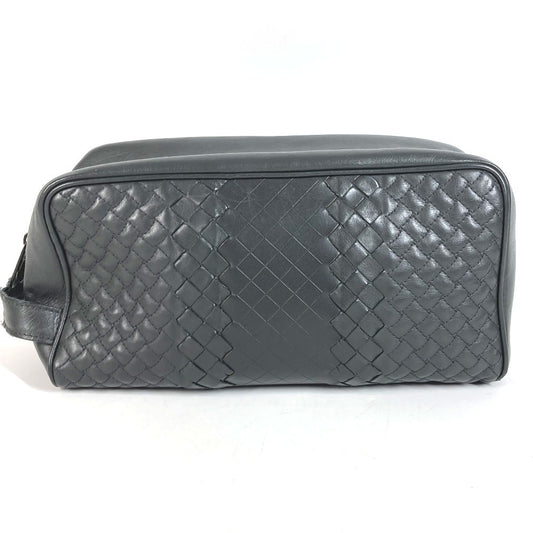 BOTTEGA VENETA Intrecciato Clutch Bag Pouch Second Bag Leather Unisex Dark Gray