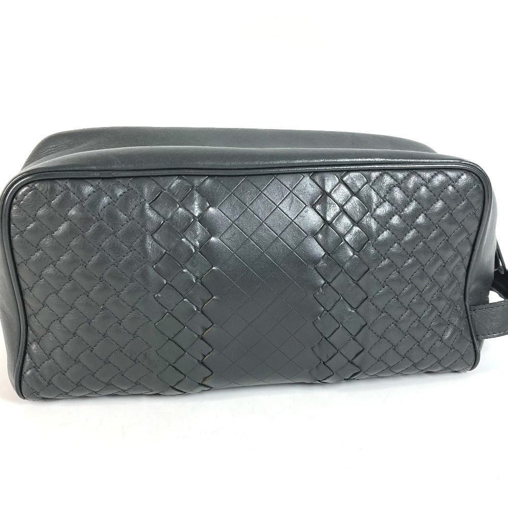 BOTTEGA VENETA Intrecciato Clutch Bag Pouch Second Bag Leather Unisex Dark Gray