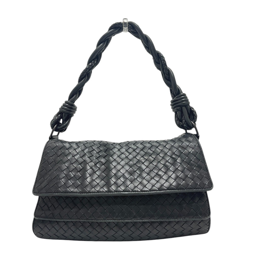 BOTTEGA VENETA 145195 Intrecciato bag shoulder flap Shoulder Bag Leather Black Used