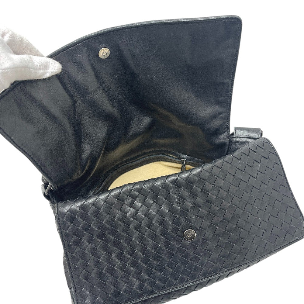 BOTTEGA VENETA 145195 Intrecciato bag shoulder flap Shoulder Bag Leather Black Used