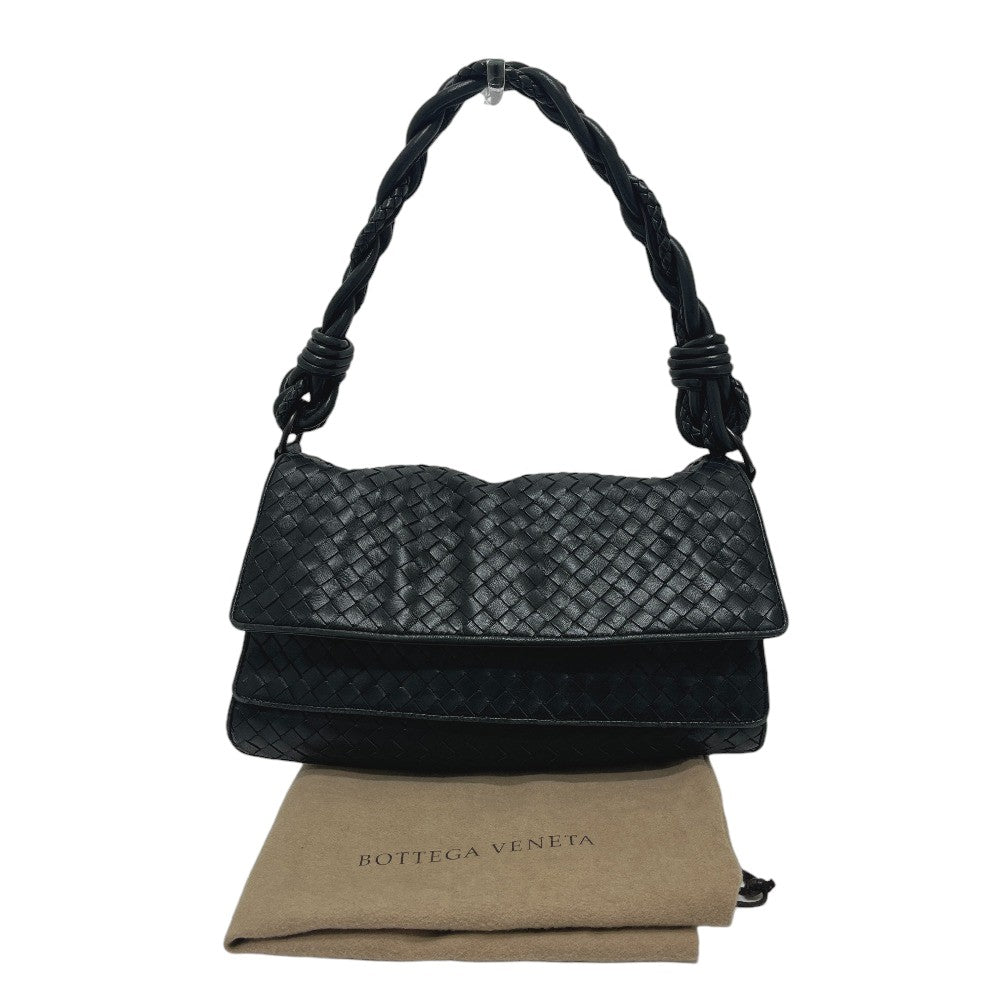 BOTTEGA VENETA 145195 Intrecciato bag shoulder flap Shoulder Bag Leather Black Used