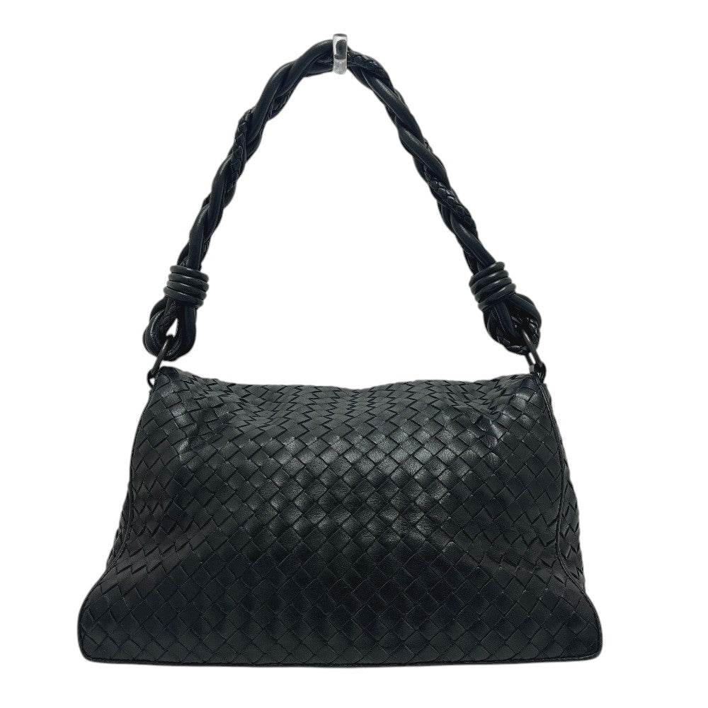 BOTTEGA VENETA 145195 Intrecciato bag shoulder flap Shoulder Bag Leather Black Used