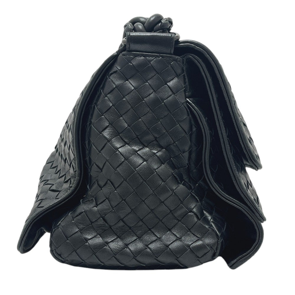 BOTTEGA VENETA 145195 Intrecciato bag shoulder flap Shoulder Bag Leather Black Used