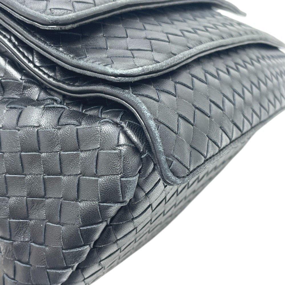 BOTTEGA VENETA 145195 Intrecciato bag shoulder flap Shoulder Bag Leather Black Used