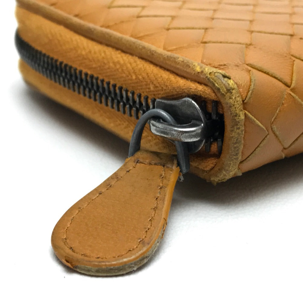 BOTTEGA VENETA イントレチャート ジップアラウンドウォレット ラウンドファスナ 長財布 ラムスキン レディース オレンジ系