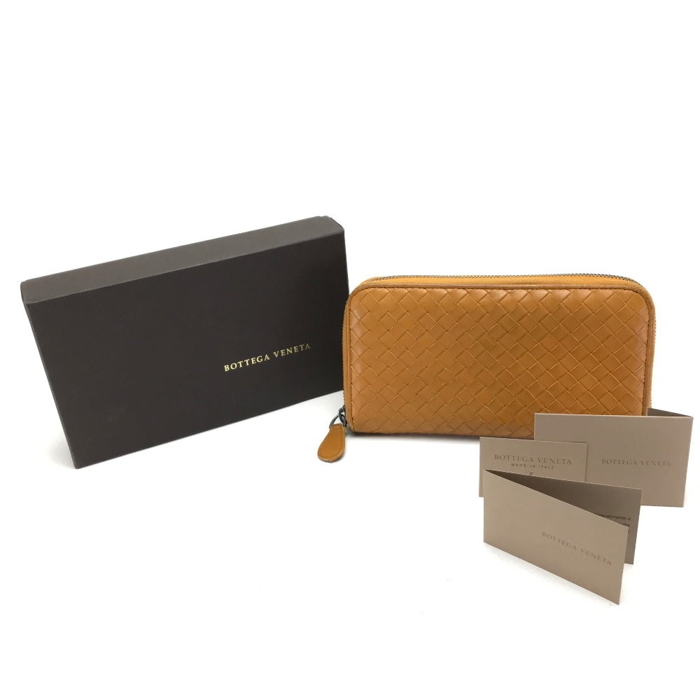 BOTTEGA VENETA イントレチャート ジップアラウンドウォレット ラウンドファスナ 長財布 ラムスキン レディース オレンジ系
