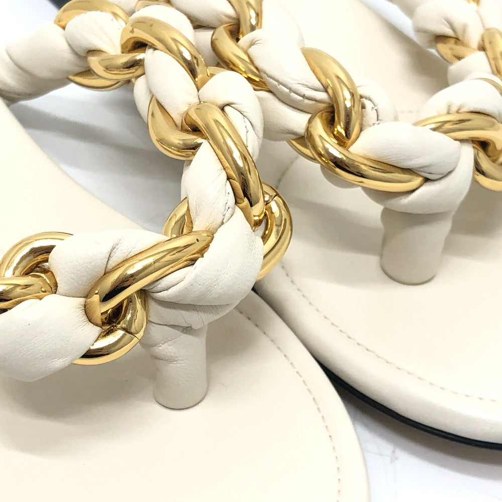 BOTTEGA VENETA チェーン トング サンダル 靴 シューズ フラット サンダル レザー レディース ホワイト