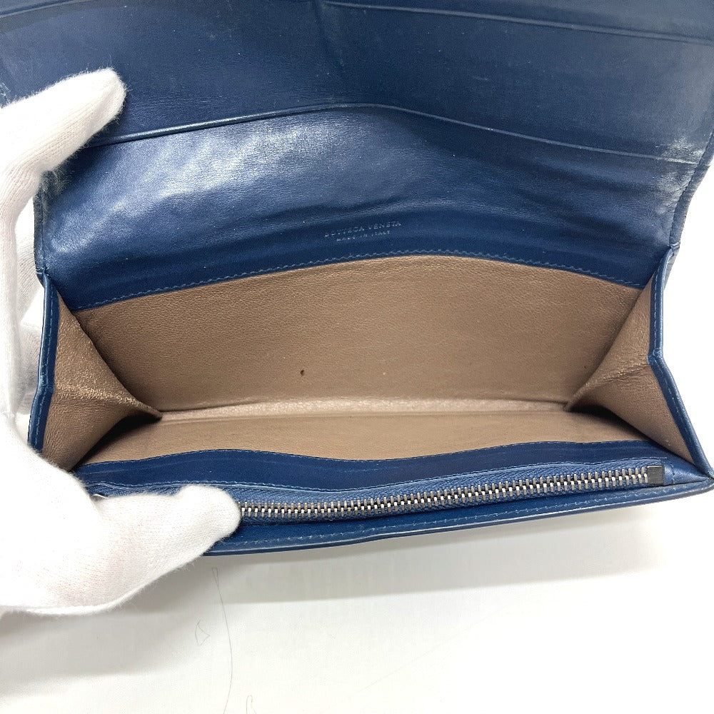 BOTTEGA VENETA 156819 イントレチャート 長財布 財布 ウォレット 2つ折り財布 レザー メンズ ブルー