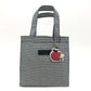 familia Gingham check Mini Tote Bag with Apple Charm Hand Bag cotton Black/White Used