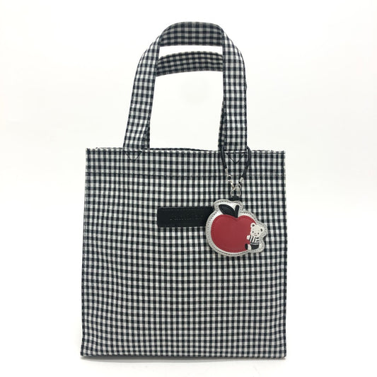 familia Gingham check Mini Tote Bag with Apple Charm Hand Bag cotton Black/White Used