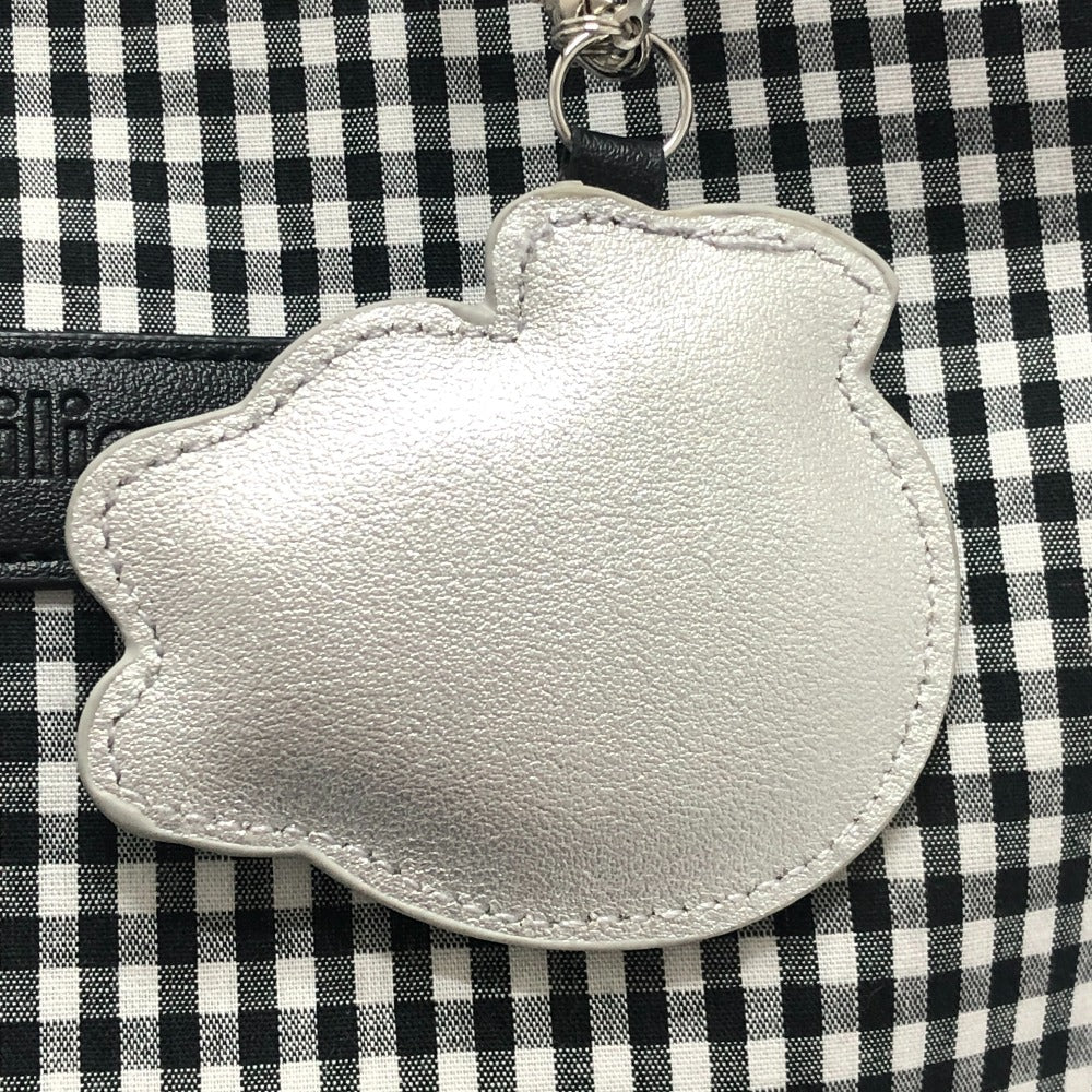 familia Gingham check Mini Tote Bag with Apple Charm Hand Bag cotton Black/White Used