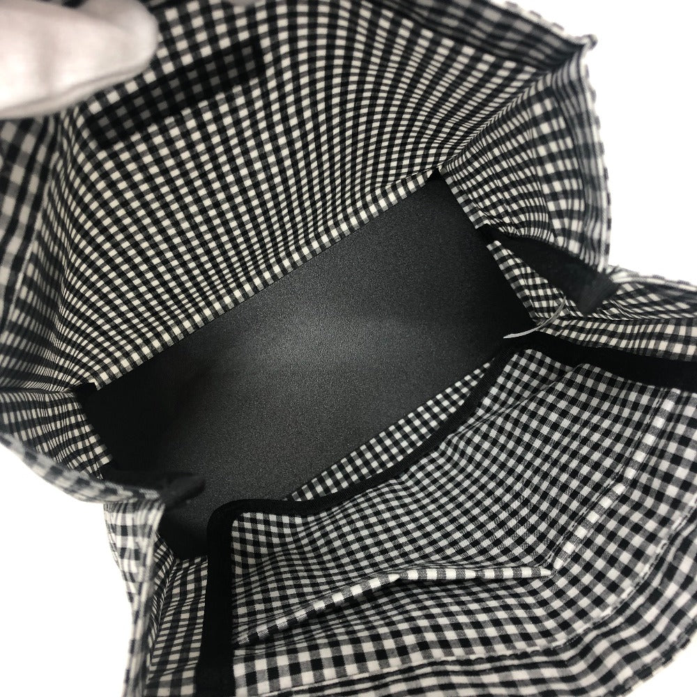 familia Gingham check Mini Tote Bag with Apple Charm Hand Bag cotton Black/White Used