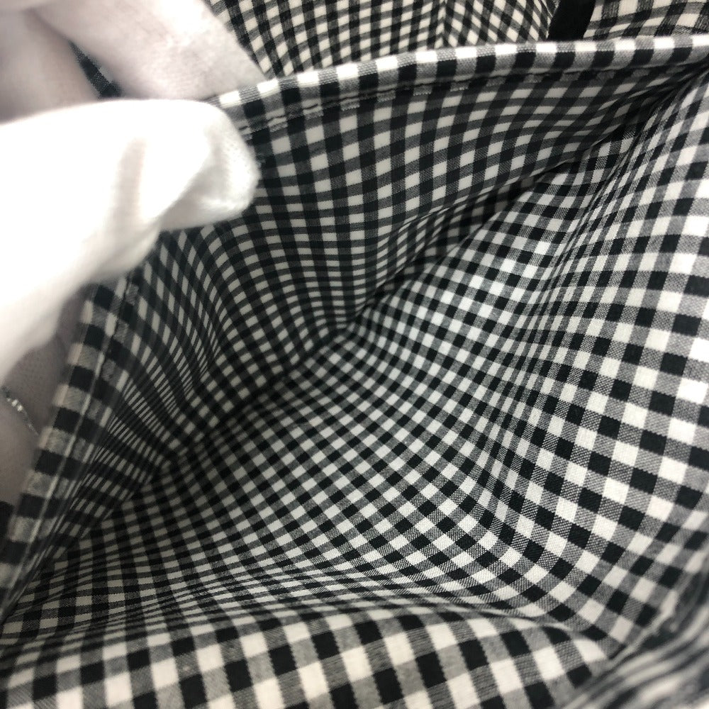 familia Gingham check Mini Tote Bag with Apple Charm Hand Bag cotton Black/White Used