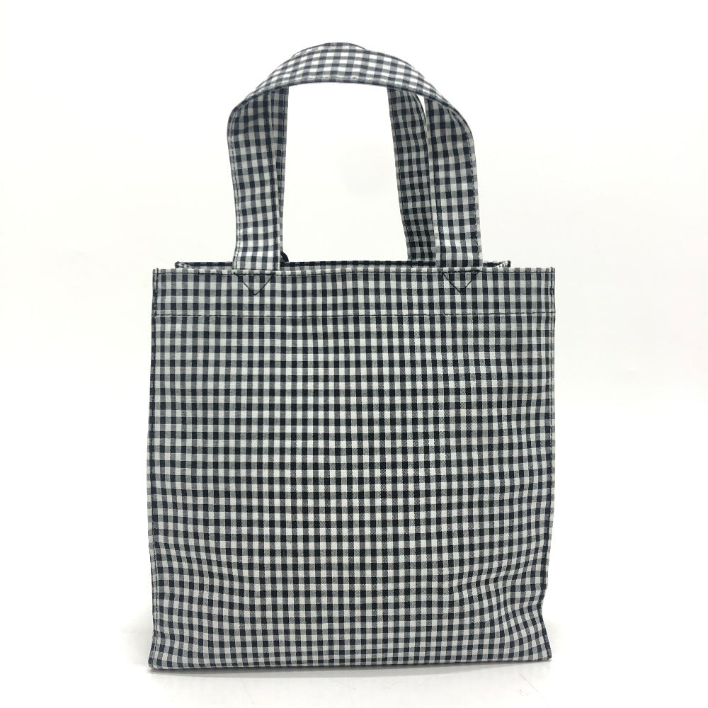 familia Gingham check Mini Tote Bag with Apple Charm Hand Bag cotton Black/White Used
