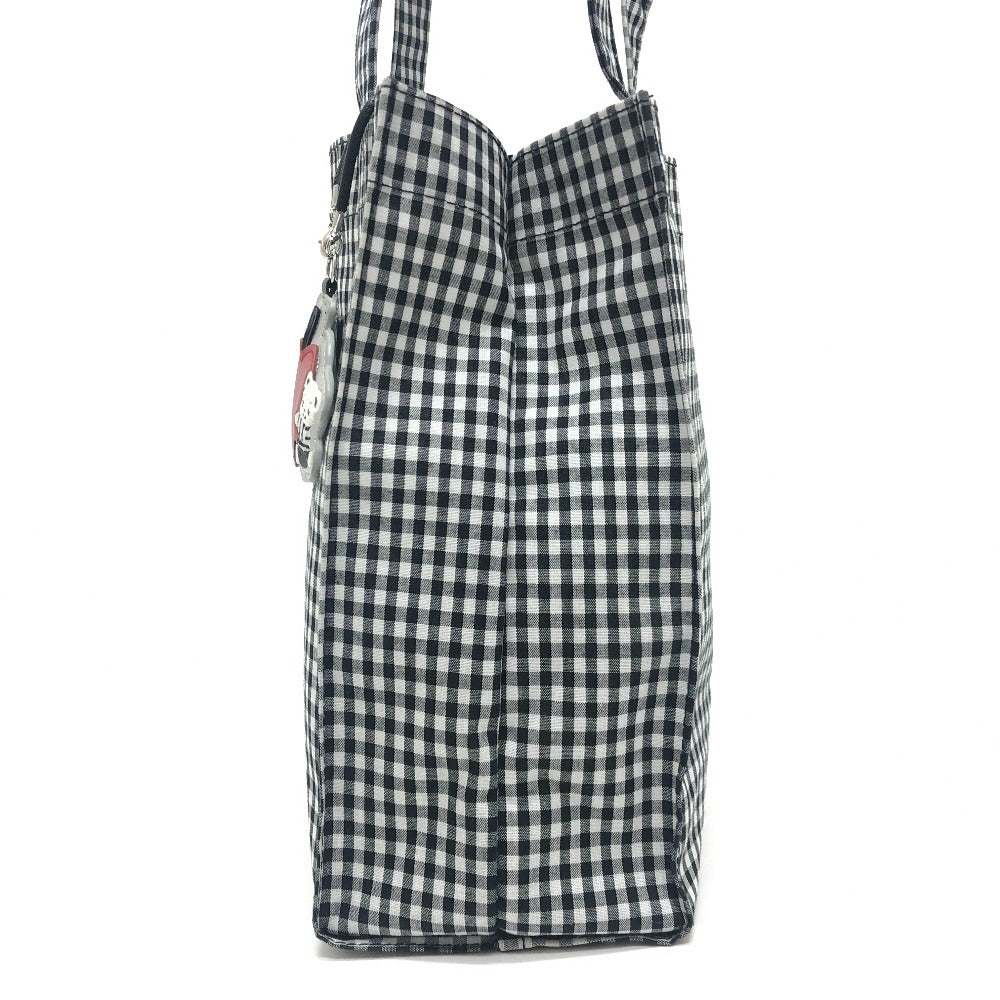 familia Gingham check Mini Tote Bag with Apple Charm Hand Bag cotton Black/White Used