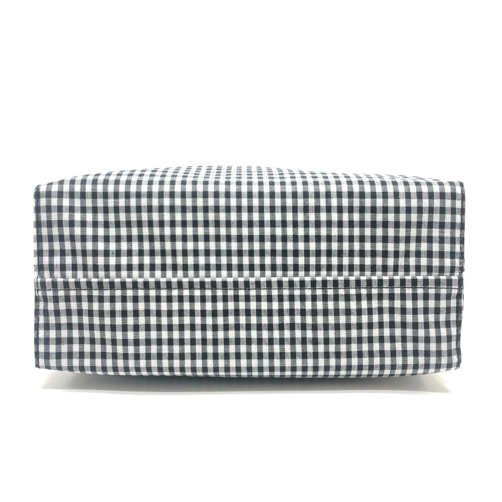 familia Gingham check Mini Tote Bag with Apple Charm Hand Bag cotton Black/White Used