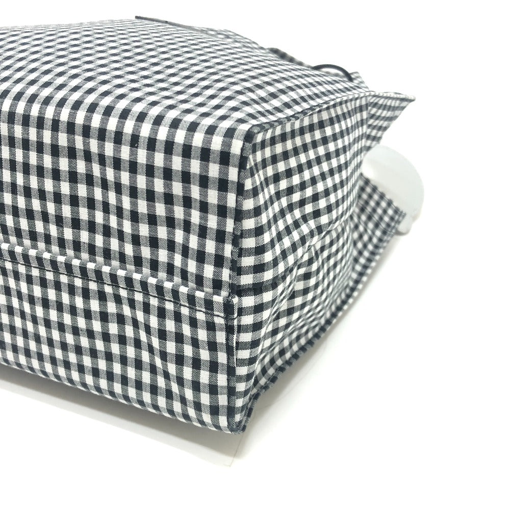 familia Gingham check Mini Tote Bag with Apple Charm Hand Bag cotton Black/White Used