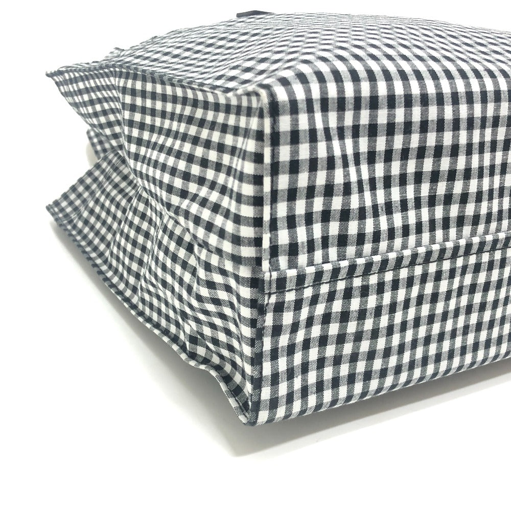 familia Gingham check Mini Tote Bag with Apple Charm Hand Bag cotton Black/White Used
