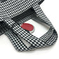 familia Gingham check Mini Tote Bag with Apple Charm Hand Bag cotton Black/White Used