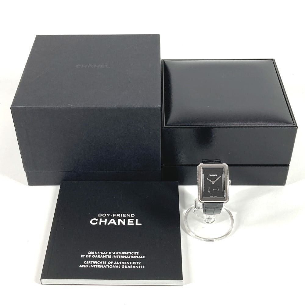 CHANEL H5319 ボーイフレンド ロゴ ウォッチ 時計 革ベルト 腕時計 レザー ユニセックス ブラック