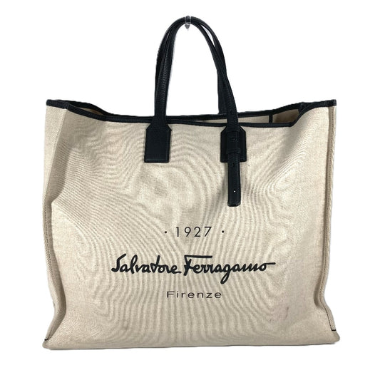 Salvatore Ferragamo ヴィンテージ 1927 ロゴ カバン トートバッグ ビッグ トラベルバッグ ショルダーバッグ レザー/キャンバス ユニセックス ベージュ - brandshop-reference