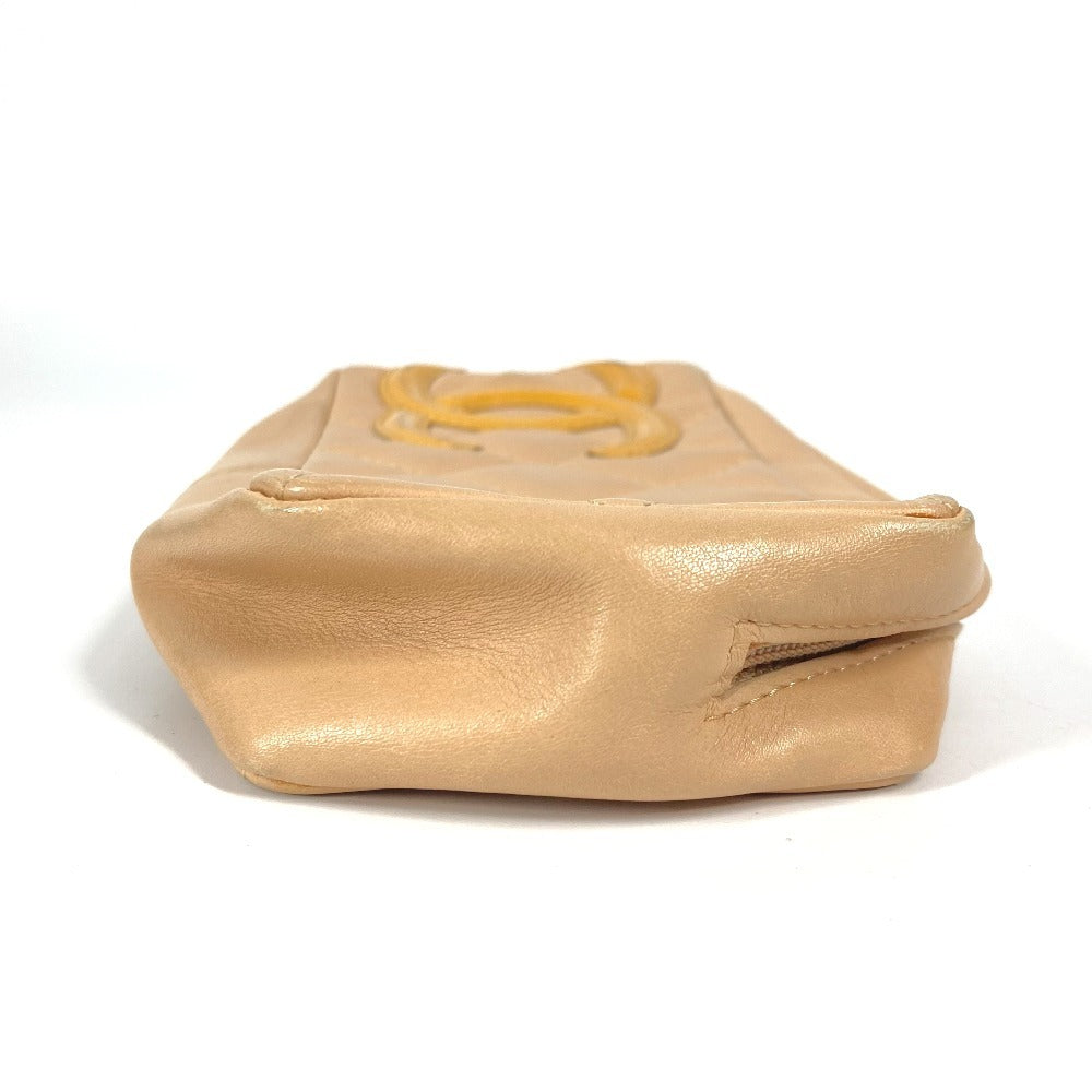 CHANEL カンボンライン CC ココマーク ロゴ メイクポーチ 化粧ポーチ ペンケース  ポーチ レザー レディース ベージュ - brandshop-reference