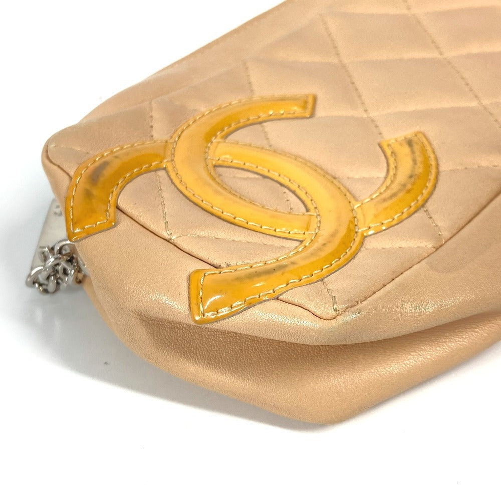 CHANEL カンボンライン CC ココマーク ロゴ メイクポーチ 化粧ポーチ ペンケース  ポーチ レザー レディース ベージュ - brandshop-reference