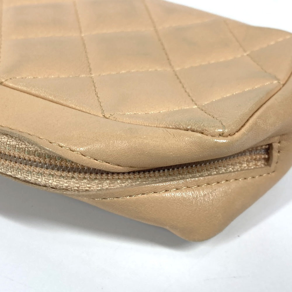 CHANEL カンボンライン CC ココマーク ロゴ メイクポーチ 化粧ポーチ ペンケース  ポーチ レザー レディース ベージュ - brandshop-reference