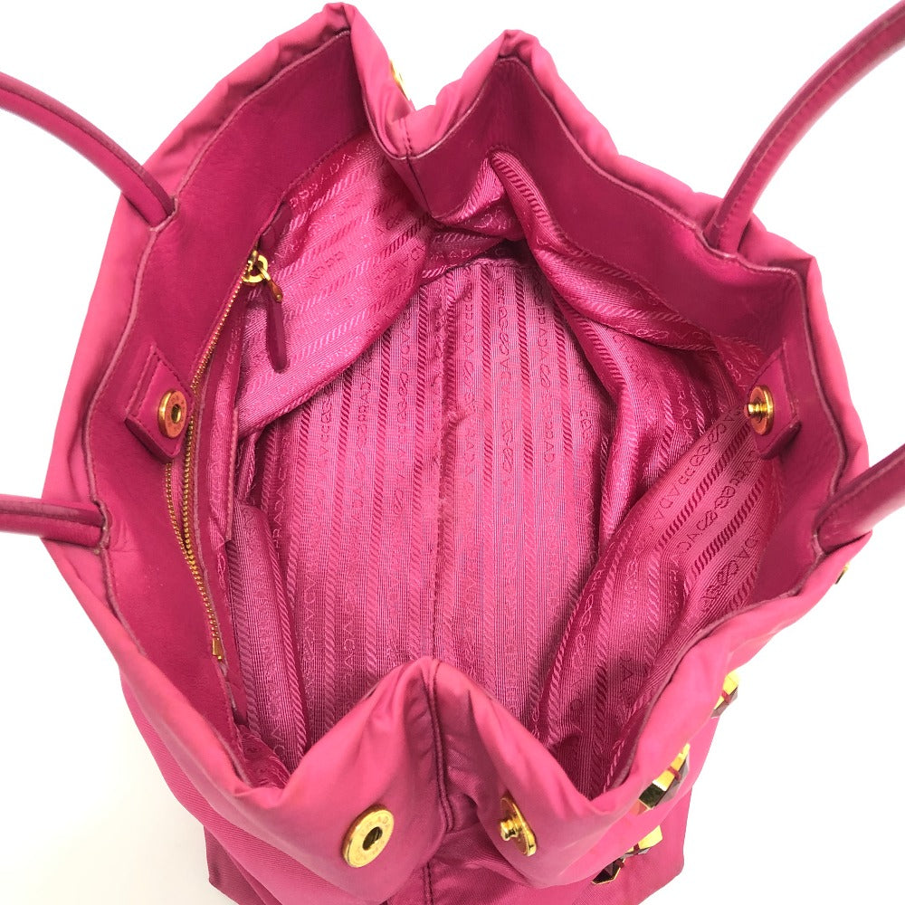 PRADA ロゴ ビジュー ハンドバック バック カバン  ハンドバッグ ナイロン レディース ピンク - brandshop-reference